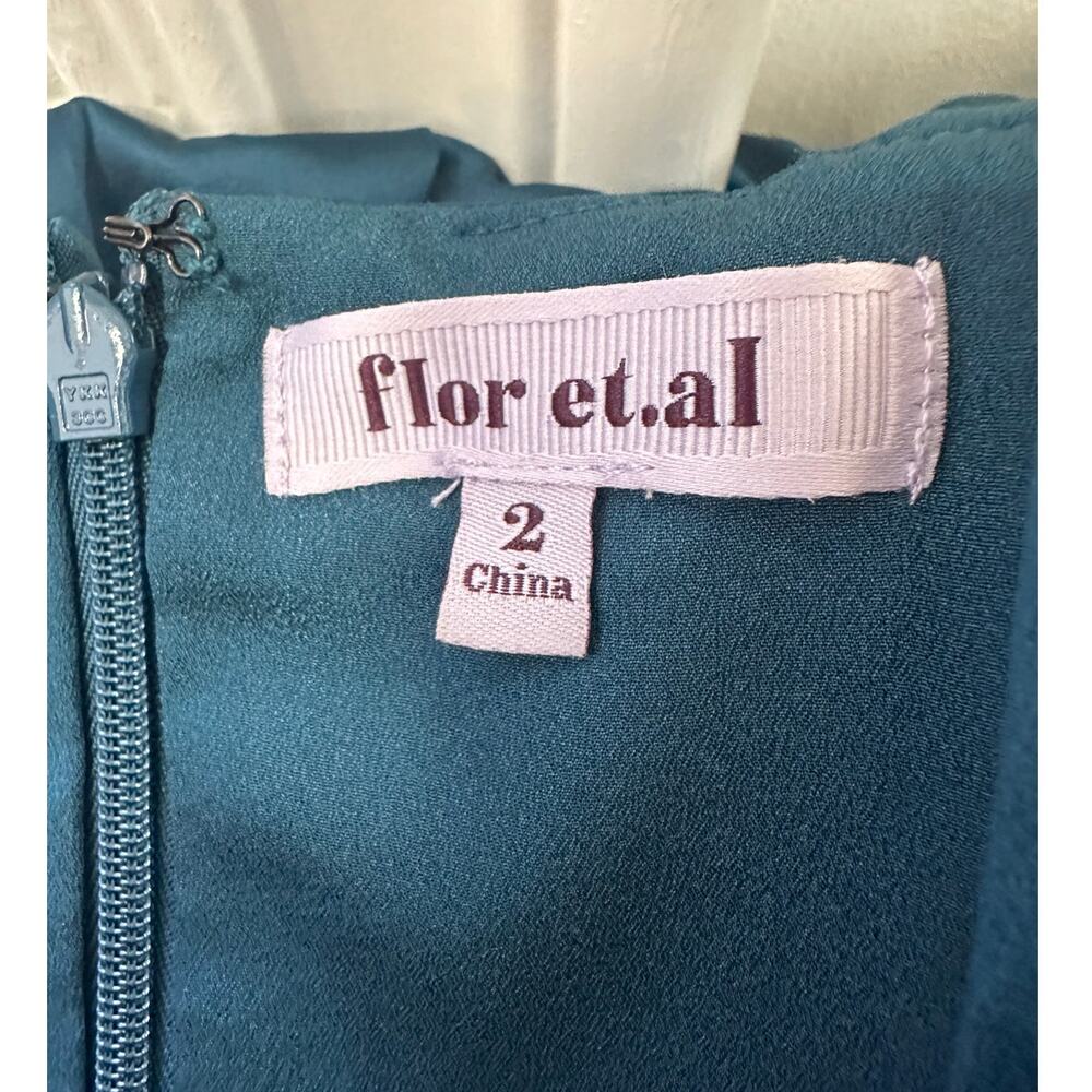 Flor Et.Al One Shoulder Teal Pleated Cocktail Dress Size 2 Asymmetrical Formal - Picture 9 of 10